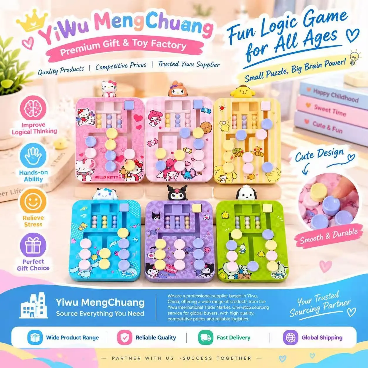 Cute character bead maze keychain with sliding beads