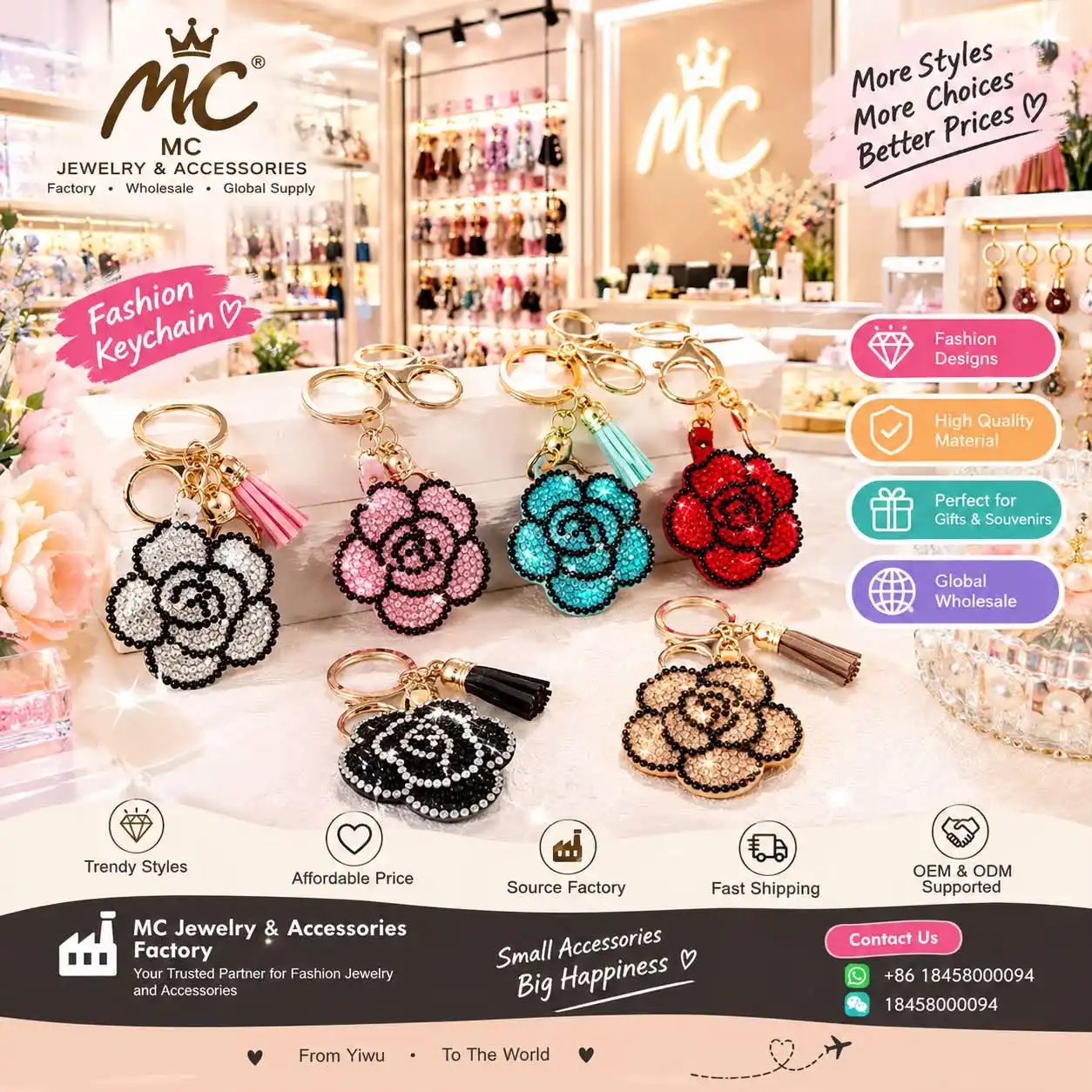 Rhinestone camellia leather keychains with soft tassels in multiple colors