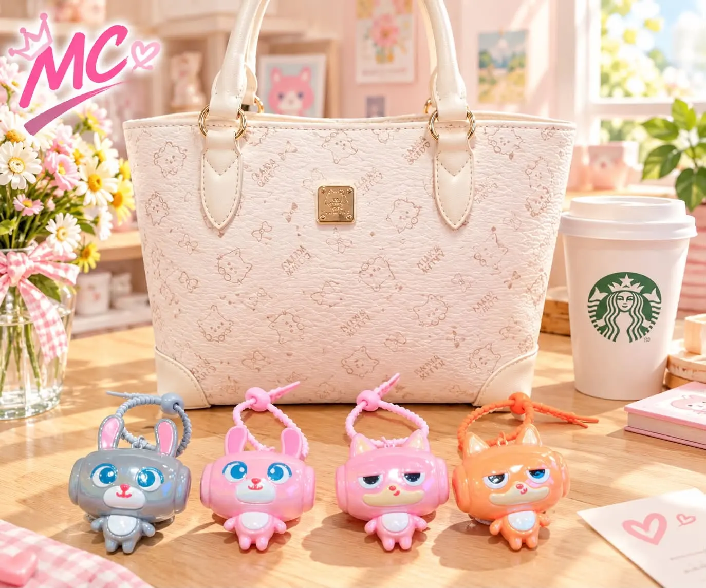 Four colorful animal character shake-and-sound keychain pendants